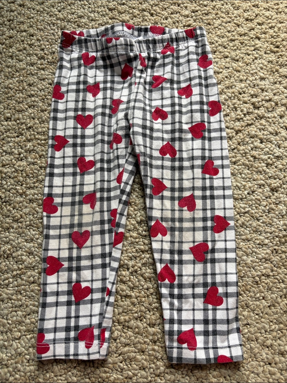 healthtex White and Black Plaid Leggings with Red Heart Print